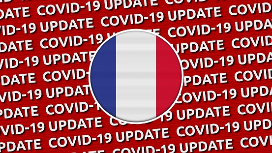 France Circle Flag and Covid-19 Update Titles - 3D Illustration fabric texture