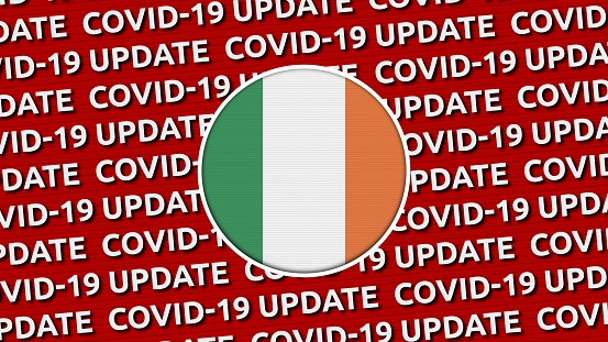 Ireland Circle Flag and Covid-19 Update Titles - 3D Illustration fabric texture