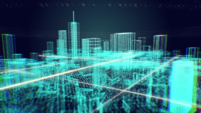 Motion graphic of Hologram modern city, Futuristic Technology Digital Urban design. AI and smart city concept