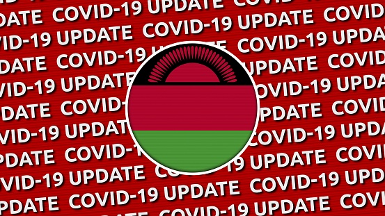 Malawi Circle Flag and Covid-19 Update Titles - 3D Illustration fabric texture