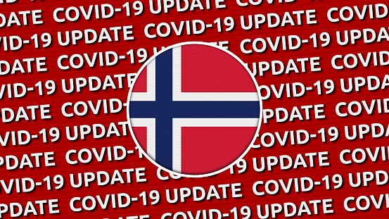 Norway Circle Flag and Covid-19 Update Titles - 3D Illustration fabric texture