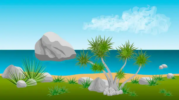 Vector illustration of Palm beach vector landscape  background