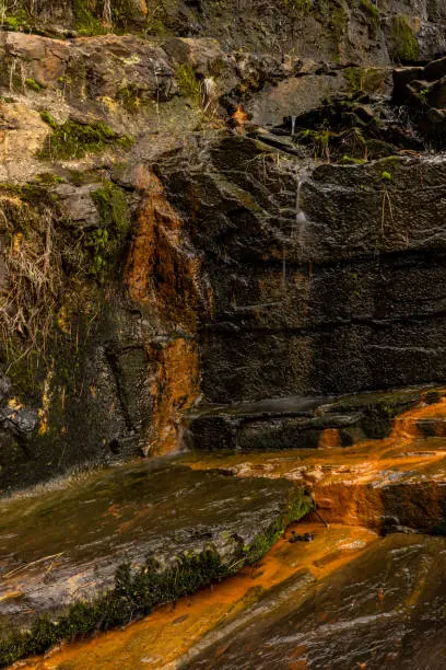 Rusty Orange Stains Run Down Fordyce Ricks Pond Dam in Hot Springs National Park