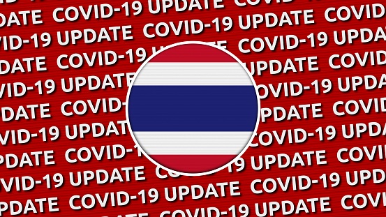 Thailand Circle Flag and Covid-19 Update Titles - 3D Illustration fabric texture