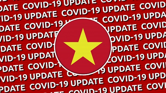 Vietnam Circle Flag and Covid-19 Update Titles - 3D Illustration fabric texture