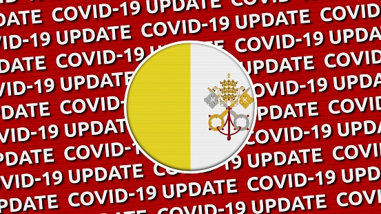 Vatican Circle Flag and Covid-19 Update Titles - 3D Illustration fabric texture