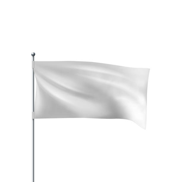 white flag waving in the wind. realistic 3d horizontal vector flag - 旗杆 幅插畫檔、美工圖案、卡通及圖標