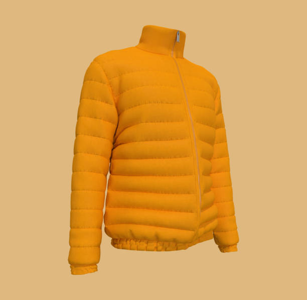 istock Men's warm sport puffer jacket isolated over yellow background 1327339818