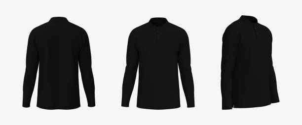istock Blank mandarin collar t-shirt mockup in front, side and back views, 1327339871