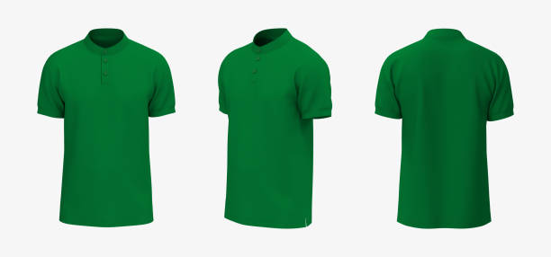 istock Blank mandarin collar t-shirt mockup in front, side and back views 1327339915