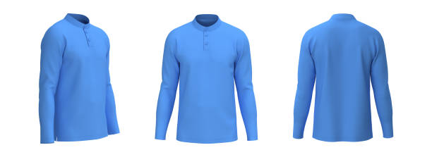 istock Blank mandarin collar t-shirt mockup in front, side and back views 1327339960