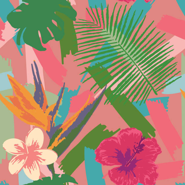 istock 1980s Casual Brushy Tropical Plant and Flower Seamless Pattern 1327339994