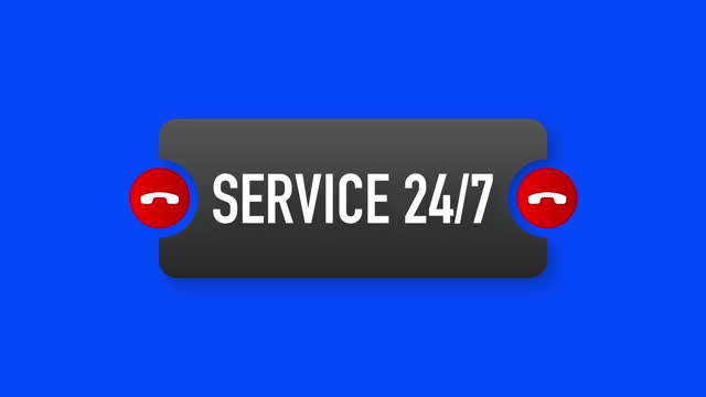 Service 24 7 banner in flat style on white background. Motion graphics.