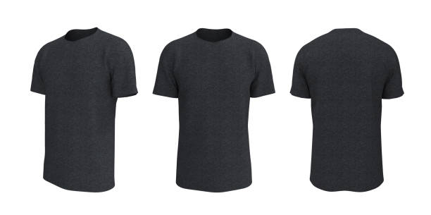 men's short-sleeve t-shirt mockup in front, side and back views stock photo
