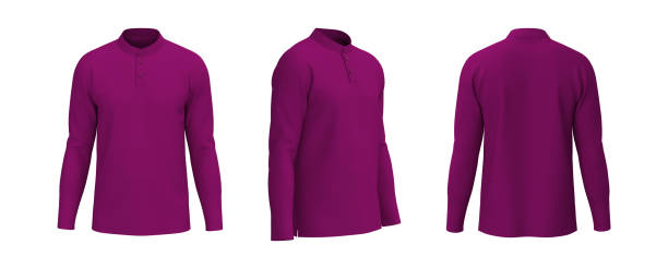 istock Blank mandarin collar t-shirt mockup in front, side and back views 1327342156