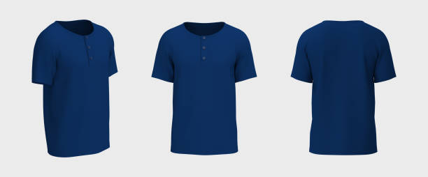 istock Blank short-sleeve henley t-shirt mockup. Front, back and side views 1327342165