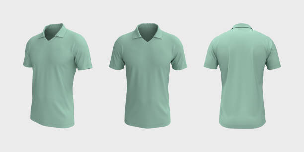 istock Blank collared shirt mockup in front, side and back views 1327342238