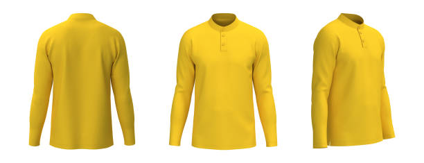 istock Blank mandarin collar t-shirt mockup in front, side and back views 1327342260
