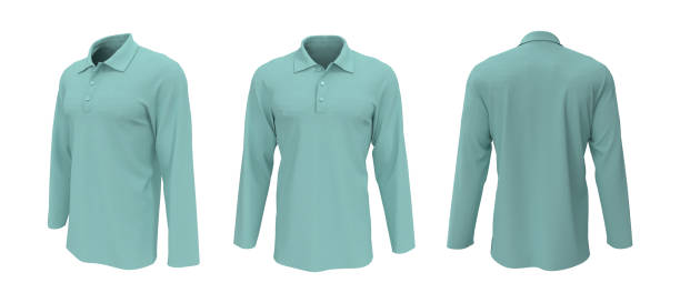 istock Blank collared shirt mockup in front, side and back views 1327342308