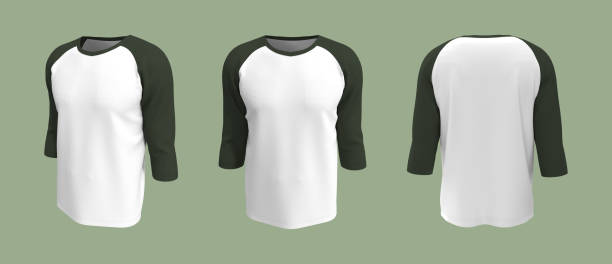 istock men's long-sleeve raglan t-shirt mockup in front, side and back views 1327342389