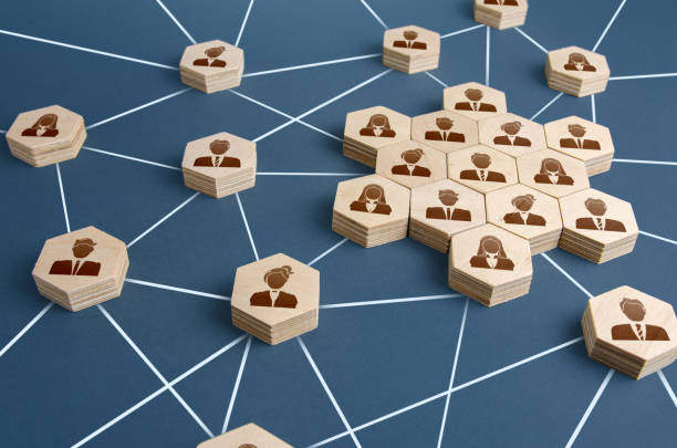 istock A network of connected people with a large group of employees. Organized communication system between company workers. Decentralized networking communication. Partnerships, business relations 1327342720