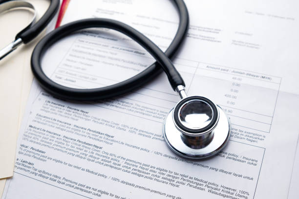 istock Stethoscope with Pen, Charts, Graphs, Finance, Account, Statistics, Investment, Analytic Research Data, Medical and Insurances Concept 1327345156