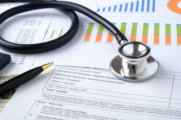 istock Stethoscope with Pen, Charts, Graphs, Finance, Account, Statistics, Investment, Analytic Research Data, Medical and Insurances Concept 1327345170