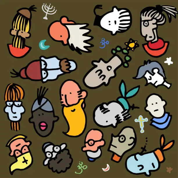 Vector illustration of Doodle Character Set:: Priests