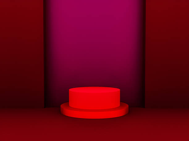 istock Scene with red color podium for mock up presentation in minimalism style with copy space, 3d render abstract background design 1327349015