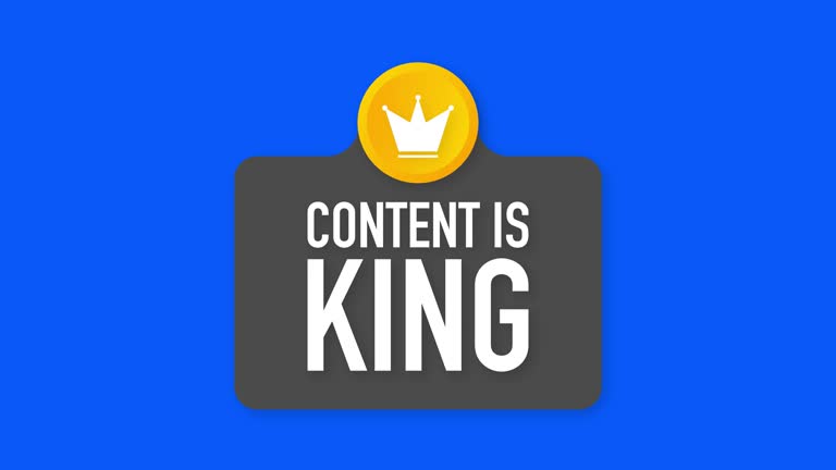 Content is king, flat icon, on a white background. Motion graphics.