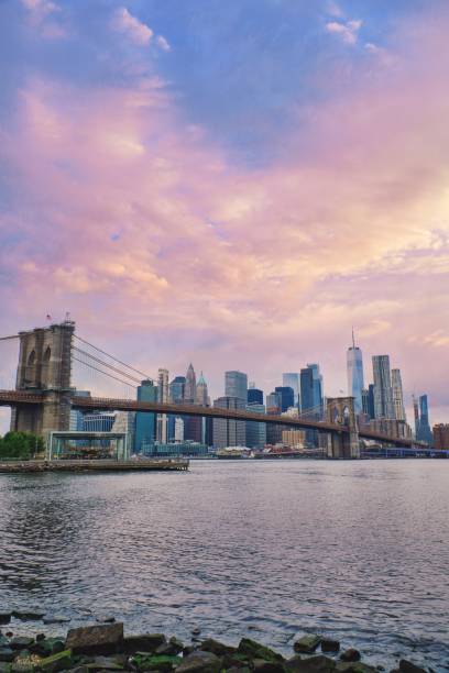 istock Panoramic view of Brooklyn bridge and Manhattan skyline in NYC 1327356055