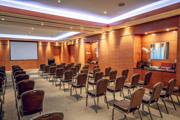 Conference room with nice furniture and floating ceiling