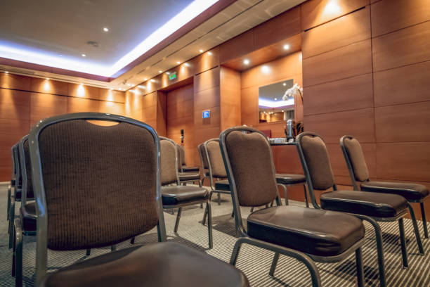 istock Conference room with nice furniture and floating ceiling 1327358357