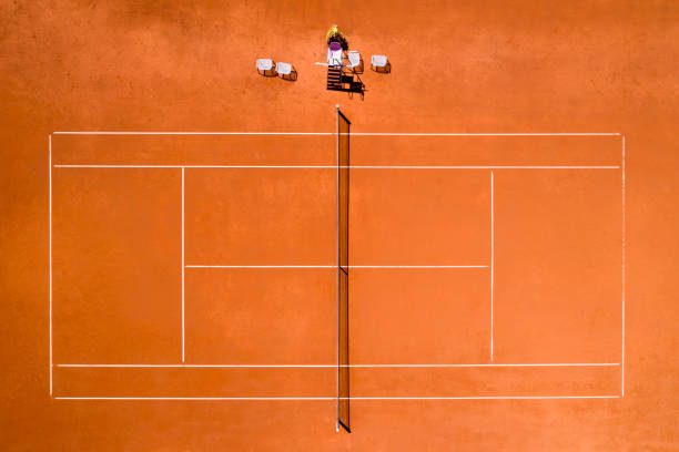 Tennis Court - Aerial View Aerial view of tennis court. clay court stock pictures, royalty-free photos & images