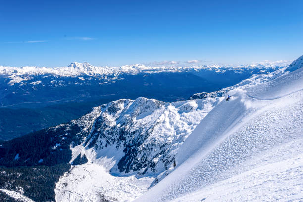 istock Backcountry skier descends snowy mountain ridge 1327364913