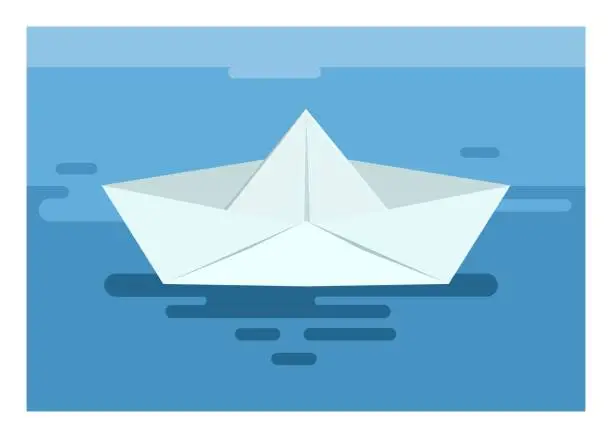 Vector illustration of Paper boat sailing on water. Simple flat illustration.
