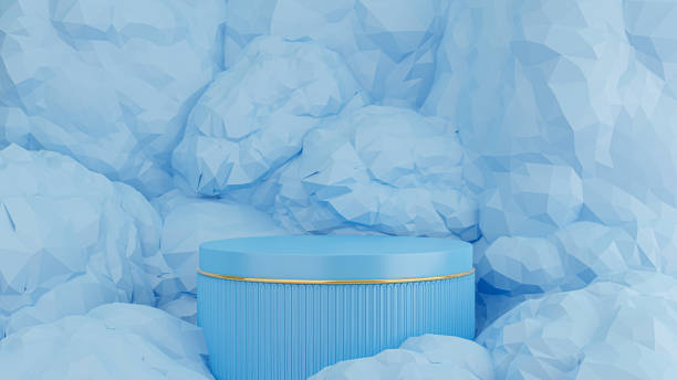 istock blue podium with abstract background for product display 1327371920