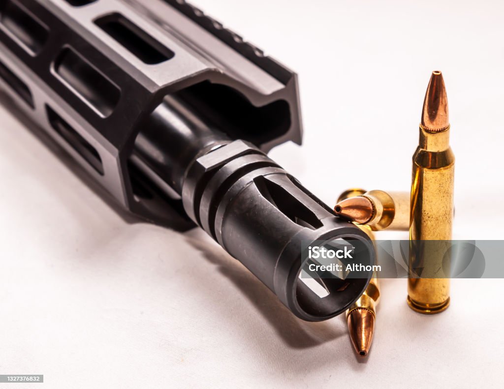 Muzzle Def A Rifle Muzzle With Bullets On A White Background Stock Photo ...
