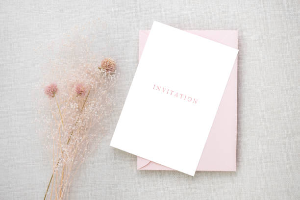 Pink card Mock-up on the linen background Pink card Mock-up on linen background pink envelope stock pictures, royalty-free photos & images