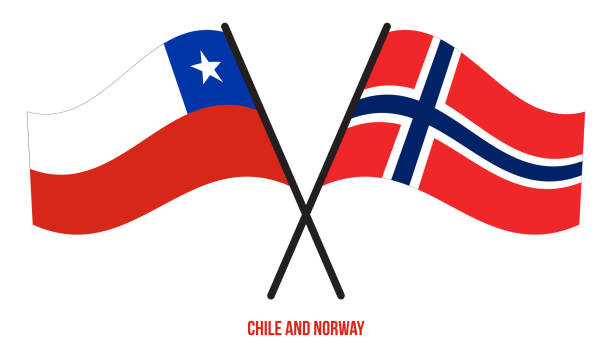 Chile and Norway Flags Crossed And Waving Flat Style. Official Proportion. Correct Colors. Chile and Norway Flags Crossed And Waving Flat Style. Official Proportion. Correct Colors. flag of chile stock illustrations
