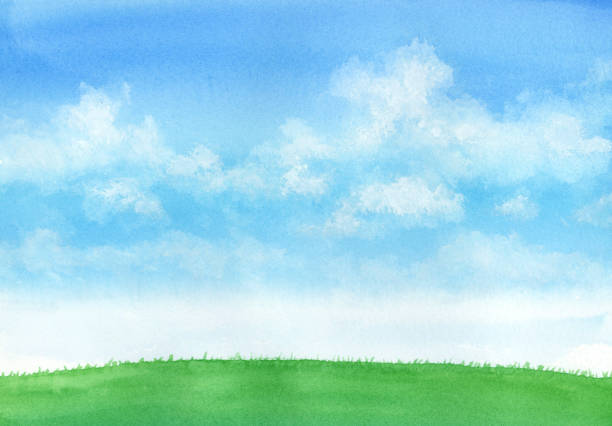 istock Watercolor illustration of blue sky and meadow 1327385528