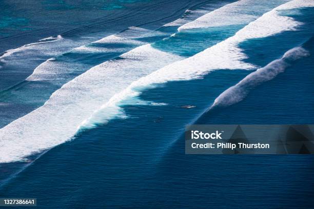 Drone Shot Of Deep Blue Swell Lines In Pacific Ocean Stock Photo - Download Image Now
