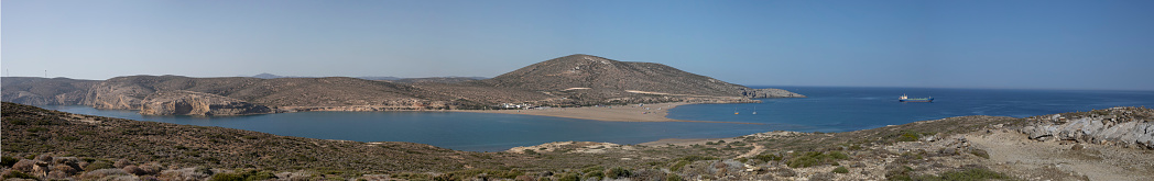 view of the junction of the Aegean and Mediterranean seas on the island of Rhodes in Greece