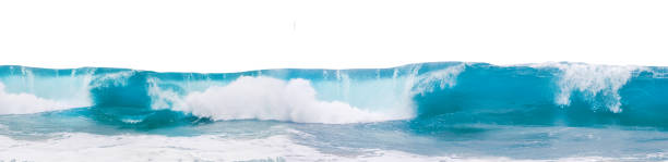 istock Powerful ocean blue waves with white foam isolated on a white background. Banner format. 1327413967