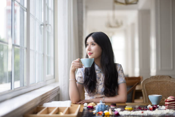Asian girls drinking afternoon tea