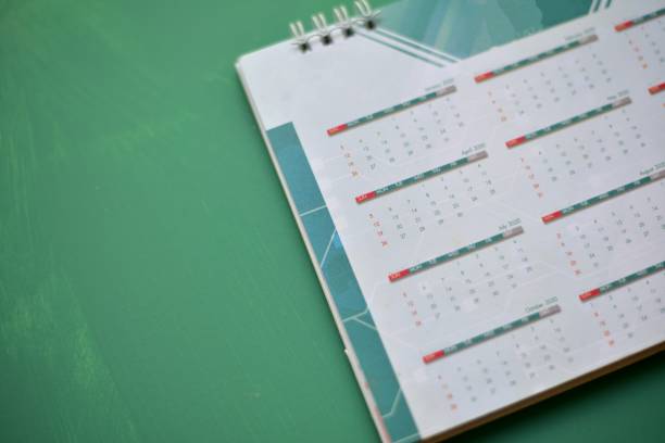 istock Close up calendar on green background Planning concept. 1327416703