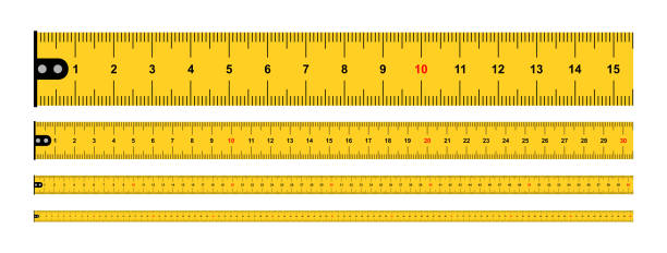 illustrazioni stock, clip art, cartoni animati e icone di tendenza di nastro giallo - ruler tape measure instrument of measurement centimeter