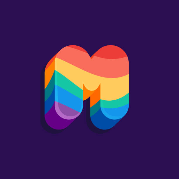M letter volume logo with Pride LGBTQ flag pattern. Vector Illustration perfect for your rainbow identity, transgender banner, gays and lesbians posters, bisexual design, etc. lesbian flag stock illustrations