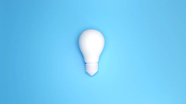 istock Blue light bulb on bright blue background in pastel colors. Minimalism concept. 3d render illustration 1327421890