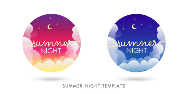 ilustrações de stock, clip art, desenhos animados e ícones de summer night lettering composition of summer vacation stock illustration - tourist resort hotel silhouette night